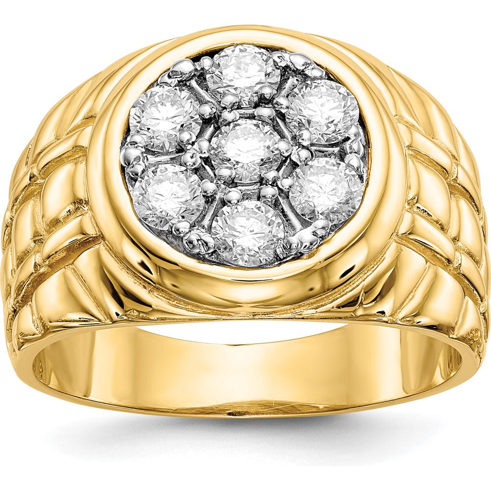 14K Yellow Gold Men's Ridged Band Ring Mounting with 7 Round Stone Settings - 3.25mm Stones - Size 10 by IBGoodman