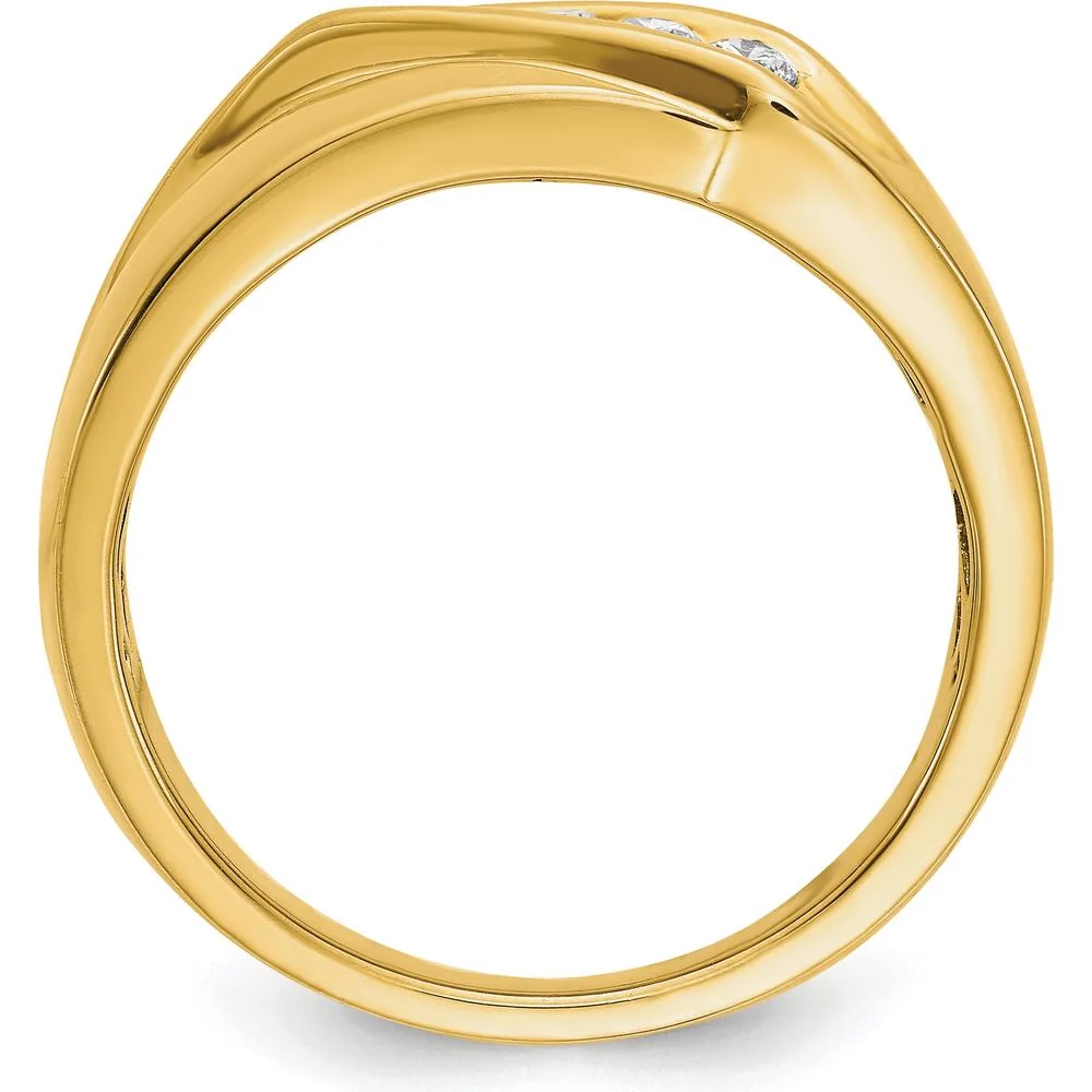 14K Yellow Gold Men's Ring with 5 Round Diamonds - 0.325 Carat Total Diamond Weight - Size 10 by IBGoodman - Image 2