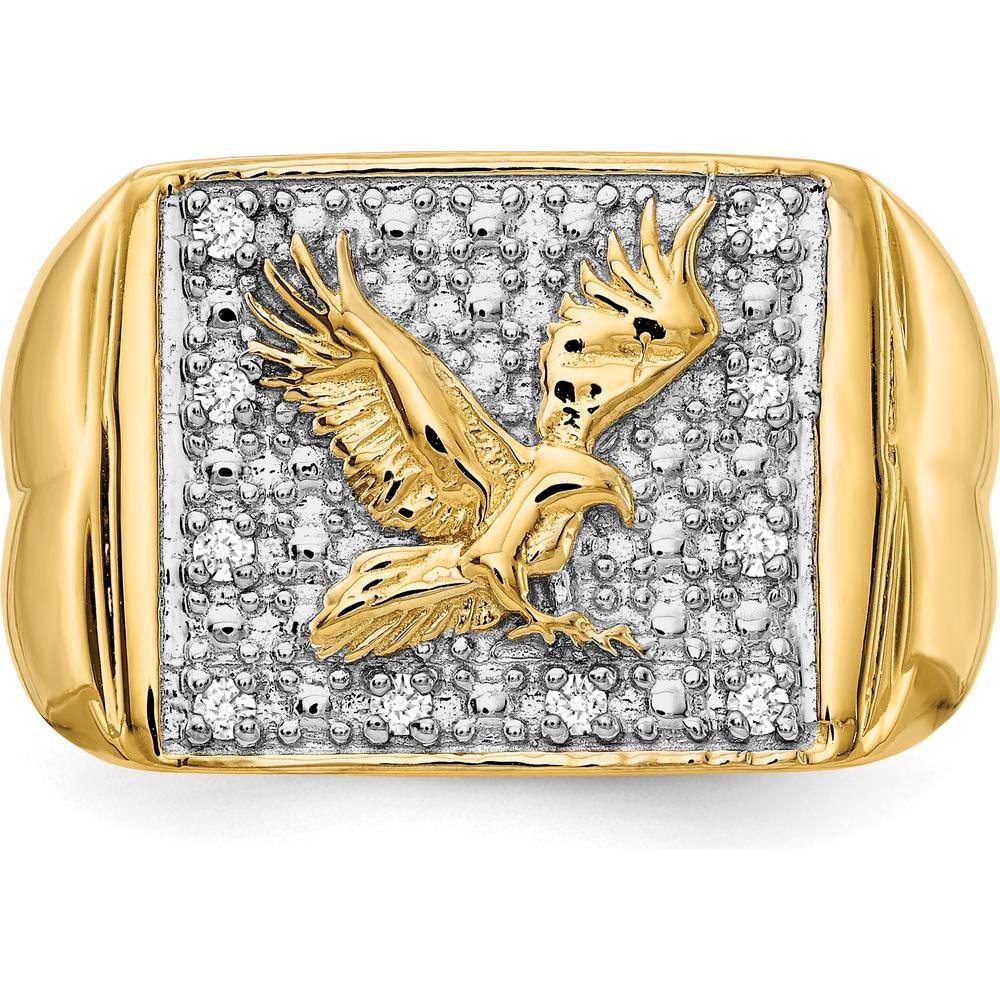 14K Yellow Gold Men's Ring with Eagle Design and Round Diamond Accents - 0.01 Carat Total Diamond Weight - Size 11 by IBGoodman - Image 5