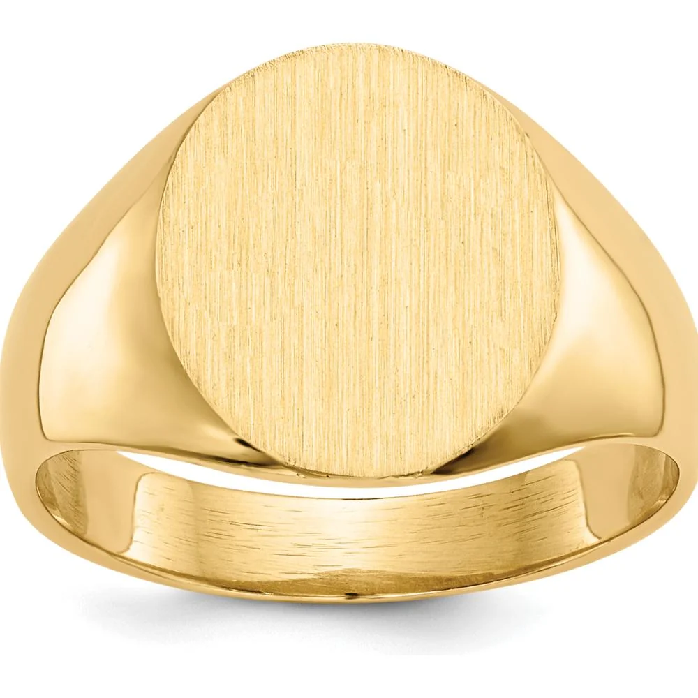 14K Yellow Gold Men's Signet Ring with Polished & Brushed Finish - Engravable, 11.5mm x 13.0mm Top - Size 10 by Oro Pregiato