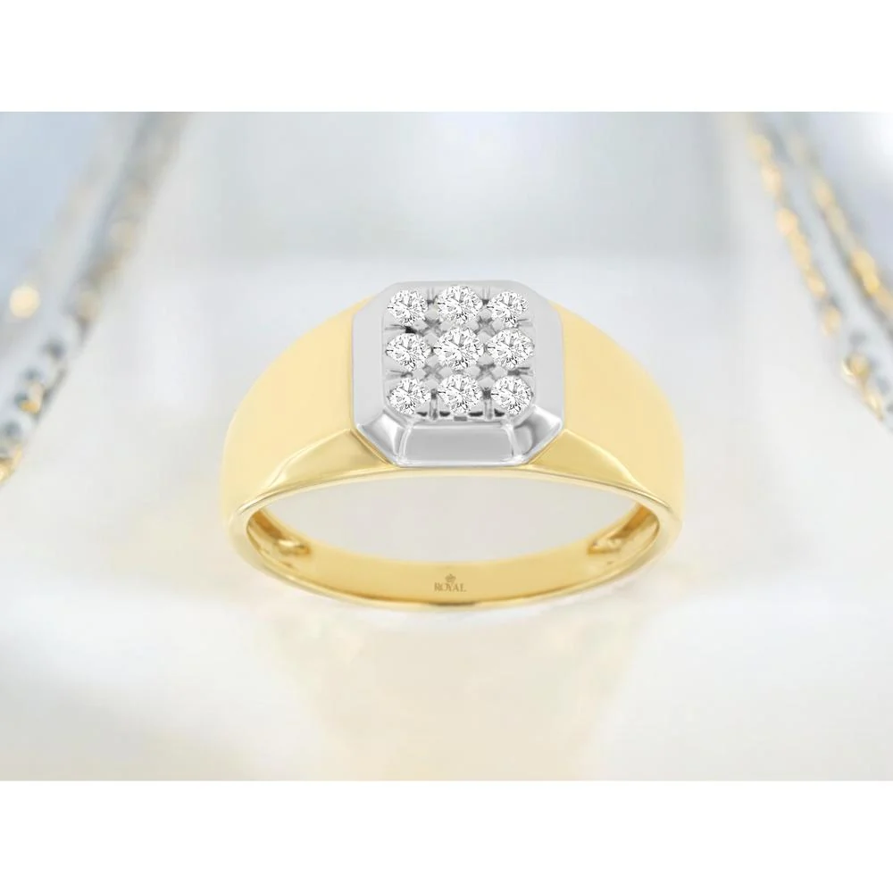 14K Yellow Gold Men's Two-Tone Octagonal Cluster Ring with 9 Round Diamonds - 0.30 Carat Total Weight - Royal Jewelry - Image 2