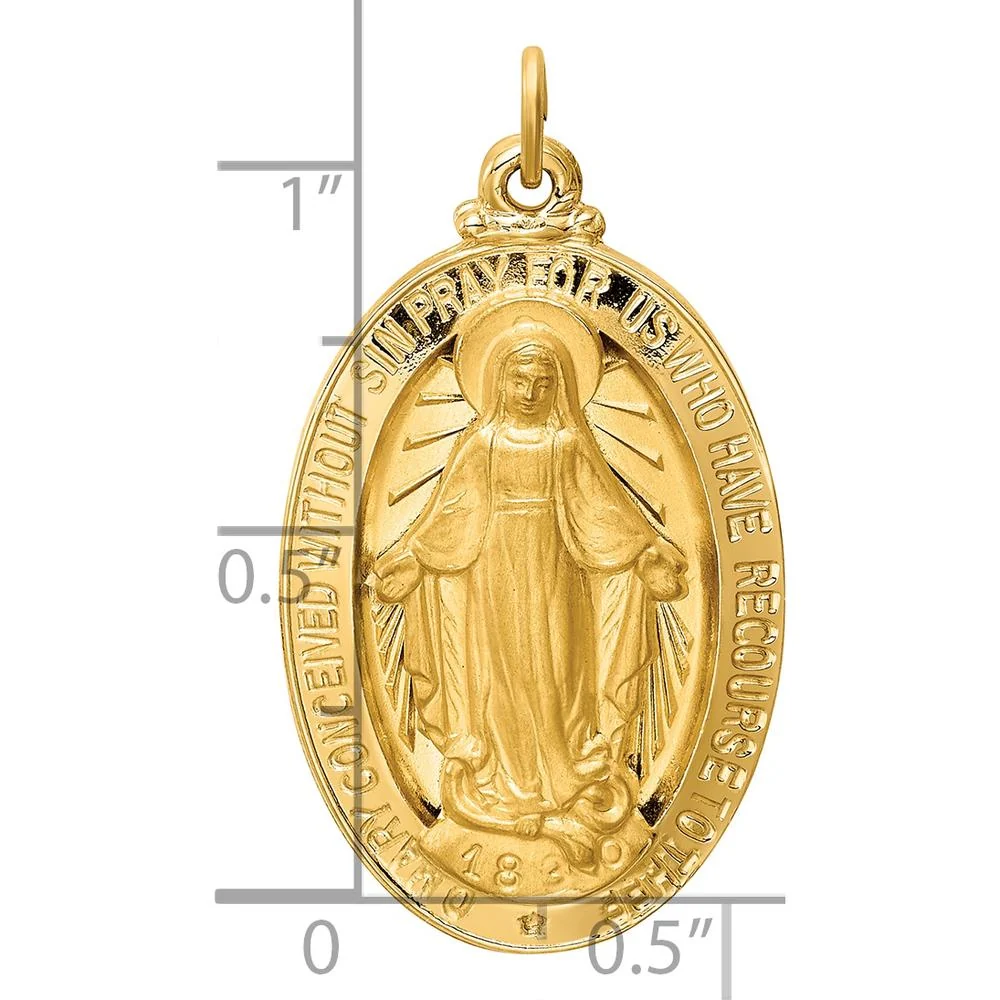 14K Yellow Gold Miraculous Medal Oval Pendant with Polished and Satin Finish by Oro Pregiato - Image 3