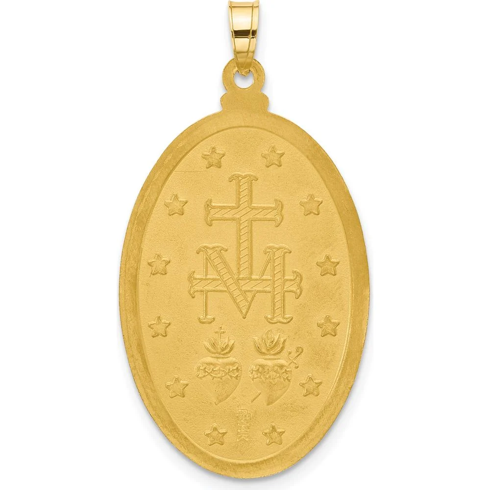 14K Yellow Gold Miraculous Medal Oval Pendant with White Rhodium Satin Finish by Oro Pregiato - Image 3
