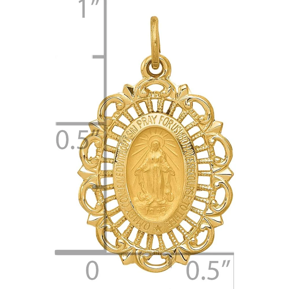 14K Yellow Gold Miraculous Medal Scalloped Edge Pendant - Faith Jewelry Charm by Oro Pregiato - Image 4