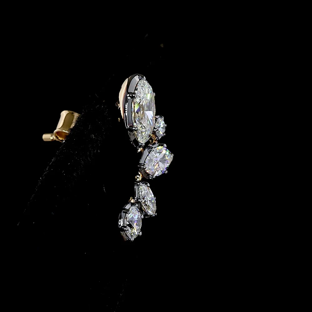 14K Yellow Gold Mixed Shape Diamond Crawler Earrings with Marquise and Oval Lab-Grown Stones - 1.85 Carats Total Diamond Weight - Covaloro Fine Jewelry - Image 4