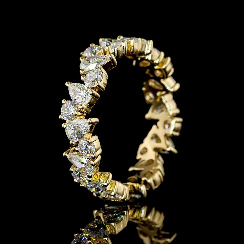 14K Yellow Gold Mixed Shape Eternity Band with Pear and Round Lab Diamonds - 2.38 Carats Total Diamond Weight - Covaloro Fine Jewelry - Image 4