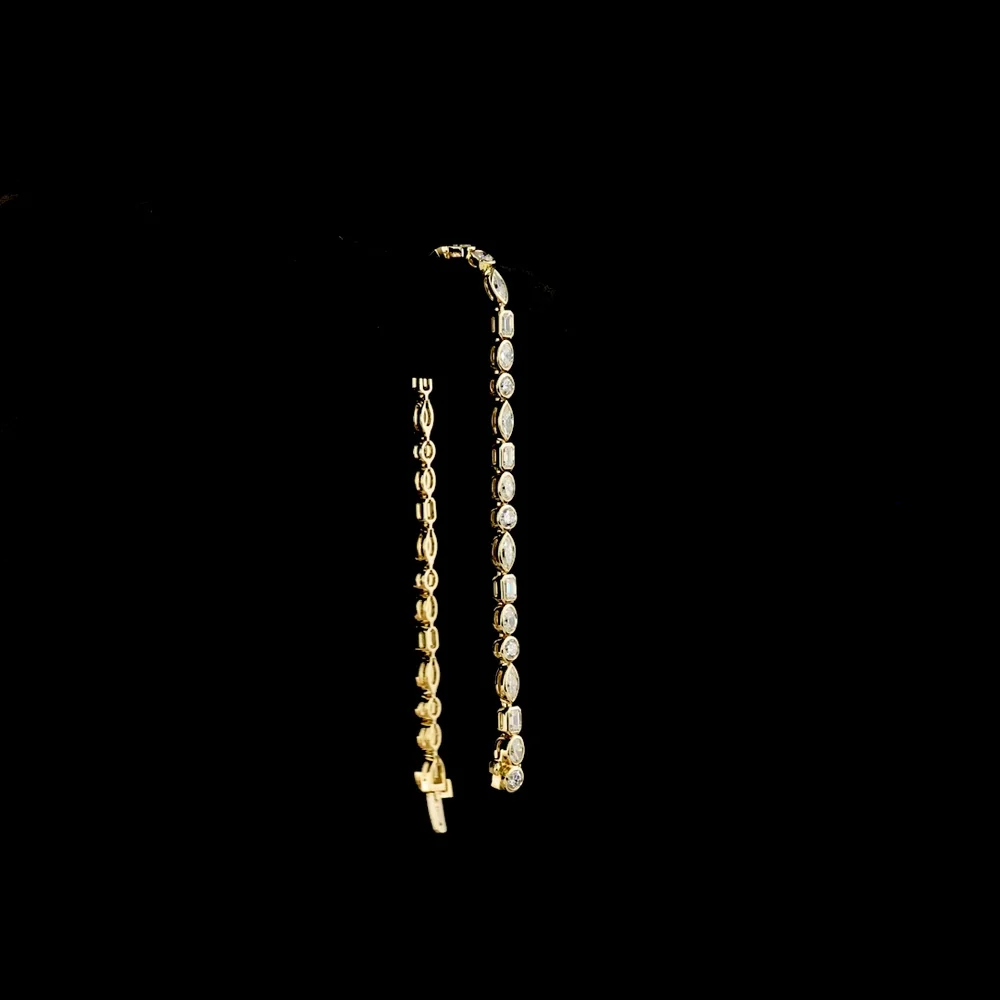 14K Yellow Gold Mixed Shape Tennis Bracelet with Bezel Set Oval, Round, Marquise, and Emerald Cut Lab Diamonds - 4.64 Carats Total Diamond Weight - Covaloro Fine Jewelry - Image 3
