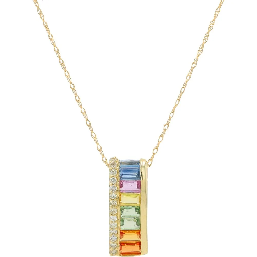 14K Yellow Gold Multi Sapphire Pendant Necklace with 1.40 Carat Total Sapphire Weight and 0.10 Carat Diamond Accents