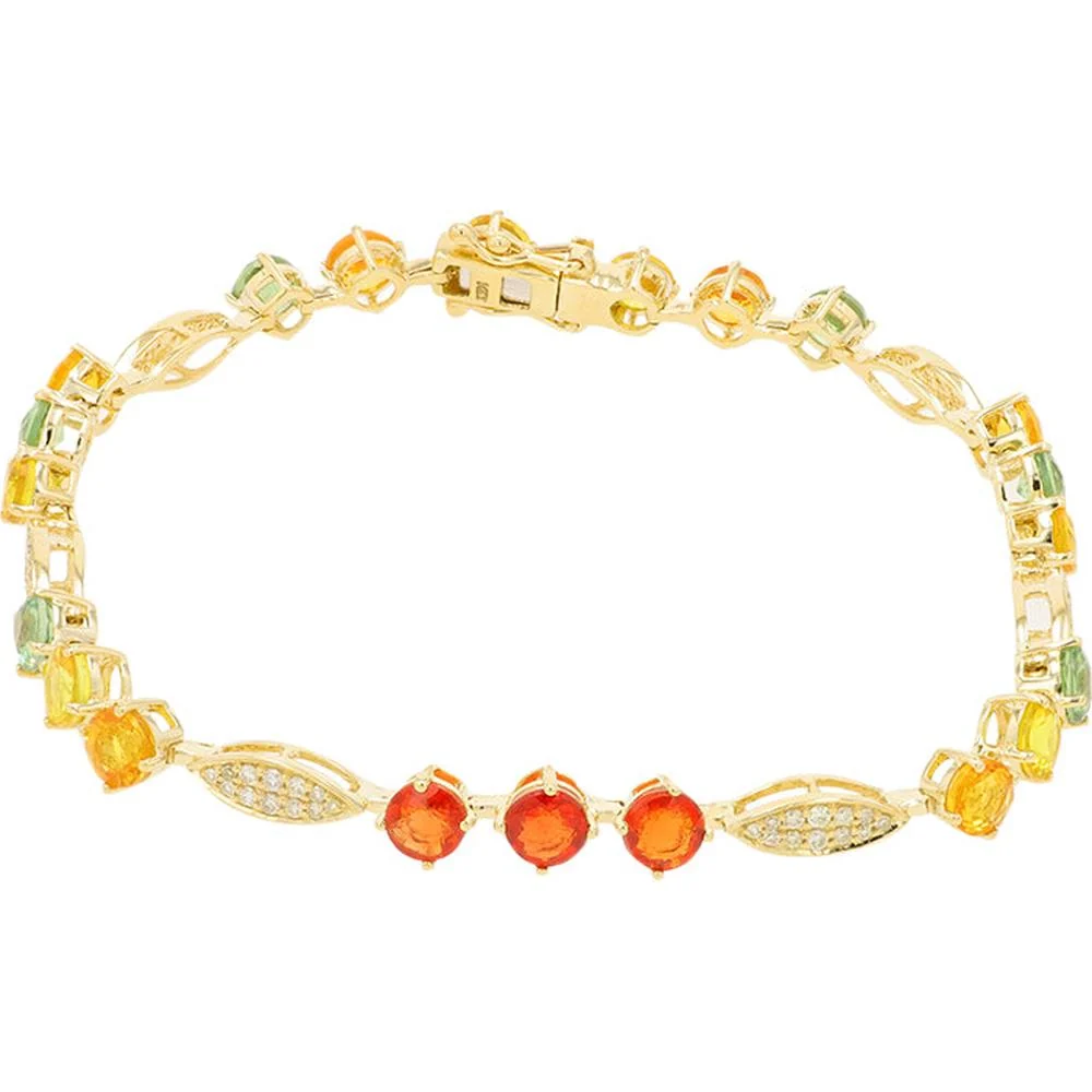 14K Yellow Gold Multicolor Sapphire Bracelet with Diamond Accents - 8.00 Carat Total Sapphire Weight, 0.32 Carat Total Diamond Weight - Image 2