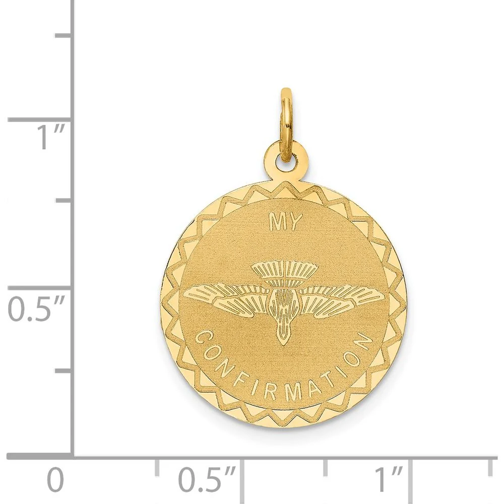 14K Yellow Gold "My Confirmation" Round Pendant with Engraved Dove Motif by Oro Pregiato - Image 3