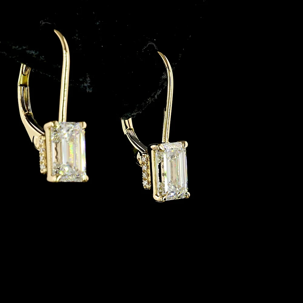 14K Yellow Gold North-South Drop Earrings with Emerald Cut Lab Diamonds - 2.13 Carats Total Diamond Weight - Covaloro Fine Jewelry - Image 4
