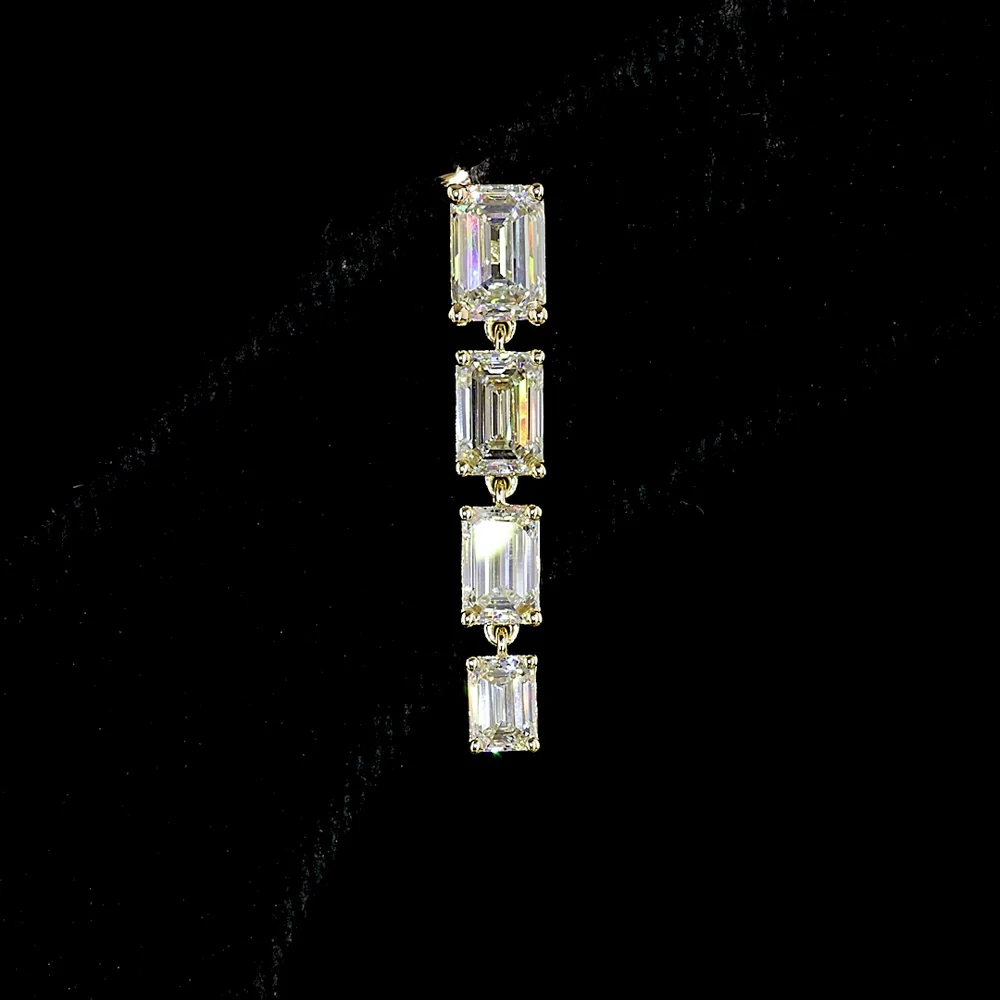 14K Yellow Gold North-South Hanging Earrings with 2.61 Carat Total Weight Emerald Cut Lab Diamonds - F VS2 & E VS1 - Covaloro Fine Jewelry - Image 2