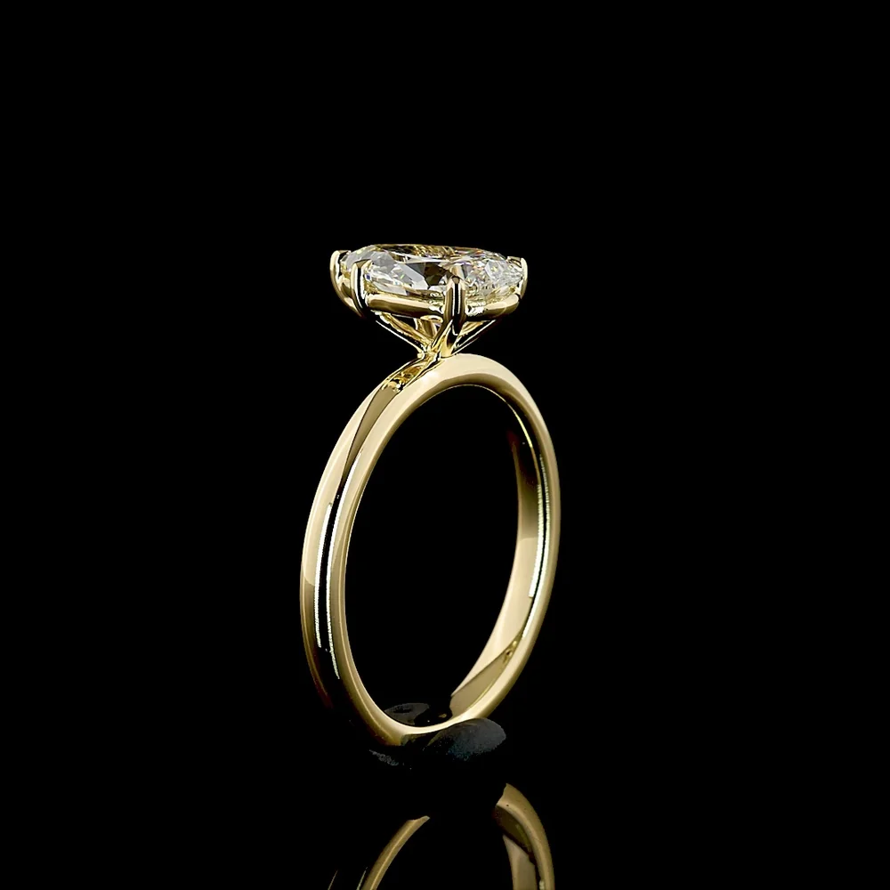 14K Yellow Gold North-South Pear Shaped Lab Diamond Solitaire Ring - 1.32 Carat E VS1 IGI Certified - Covaloro Fine Jewelry - Image 4