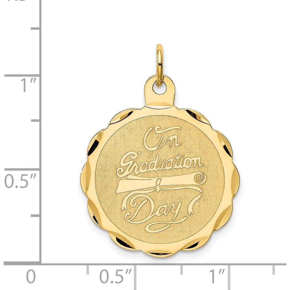 14K Yellow Gold "On Graduation Day" Engravable Diploma Disc Pendant by Oro Pregiato - Image 3