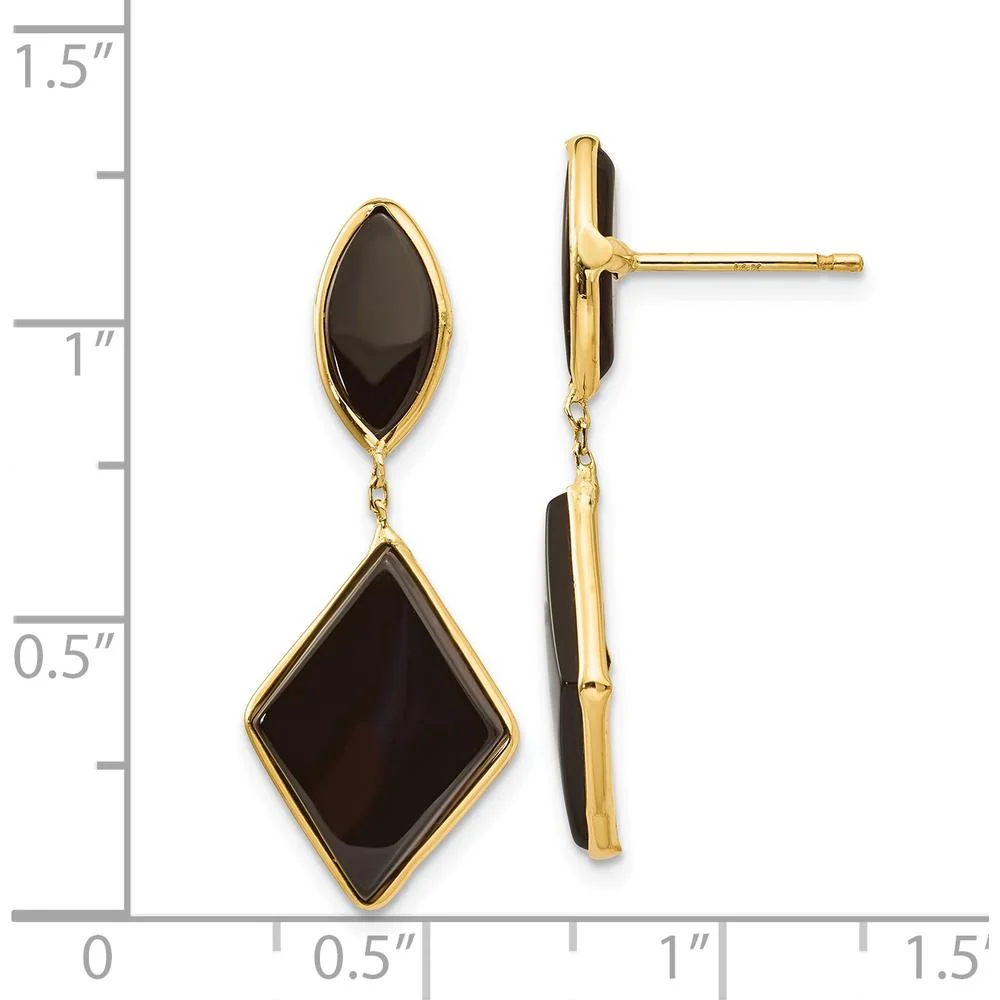 14K Yellow Gold Onyx Dangle Earrings - 32mm Length by Oro Pregiato - Image 4