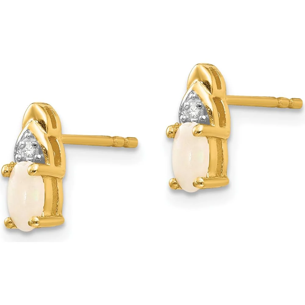 14K Yellow Gold Opal and Diamond Button Earrings - 0.293 Carat Total Opal Weight, 0.01 Carat Total Diamond Weight by Oro Pregiato - Image 2