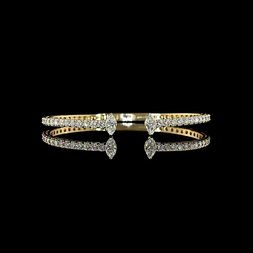 14K Yellow Gold Open Bangle Bracelet with North-South Marquise Cut and Brilliant Cut Lab Diamonds - 4.32 Carats Total Diamond Weight - Covaloro Fine Jewelry