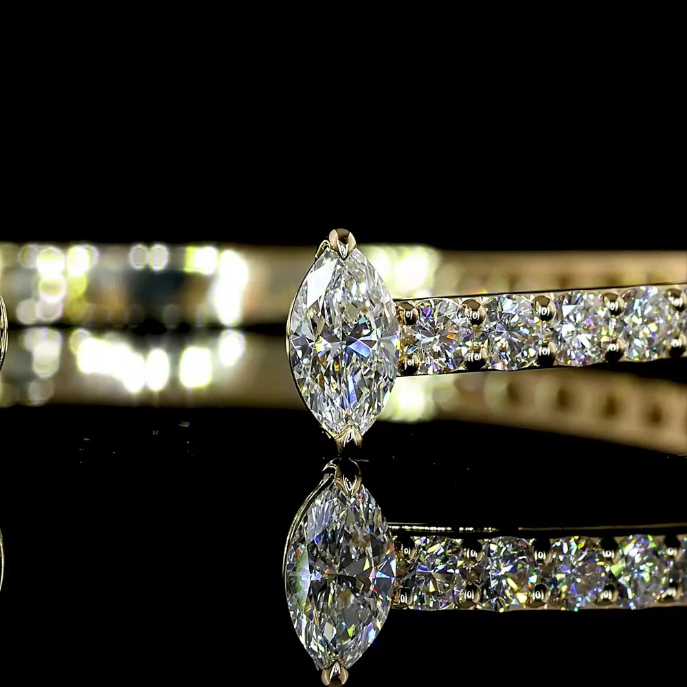 14K Yellow Gold Open Bangle Bracelet with North-South Marquise Cut and Brilliant Cut Lab Diamonds - 4.32 Carats Total Diamond Weight - Covaloro Fine Jewelry - Image 2