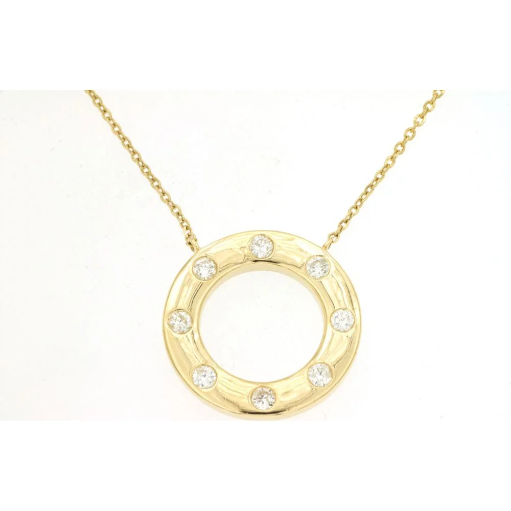 14K Yellow Gold Open Circle Pendant Necklace with Flush-Set Round Diamonds - 0.25 Carat Total Diamond Weight - Royal Jewelry