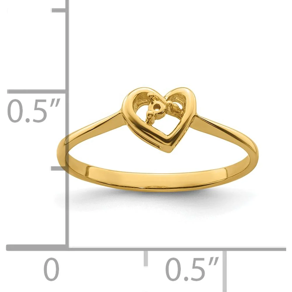 14K Yellow Gold Open Heart Ring Mounting with 7mm Polished Heart Top - Size 6 by Oro Pregiato - Image 5