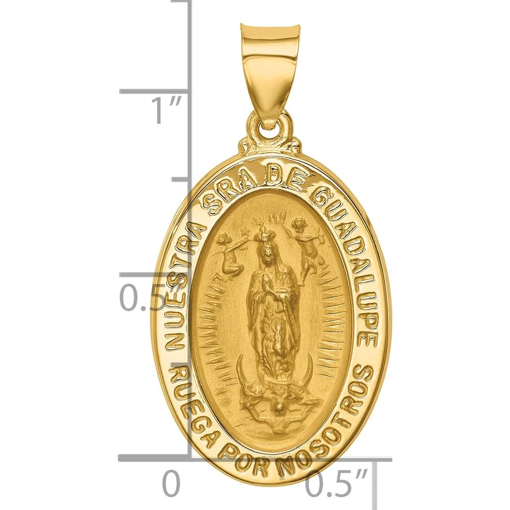 14K Yellow Gold Our Lady Of Guadalupe Hollow Oval Pendant - Polished & Satin Finish by Oro Pregiato - Image 4