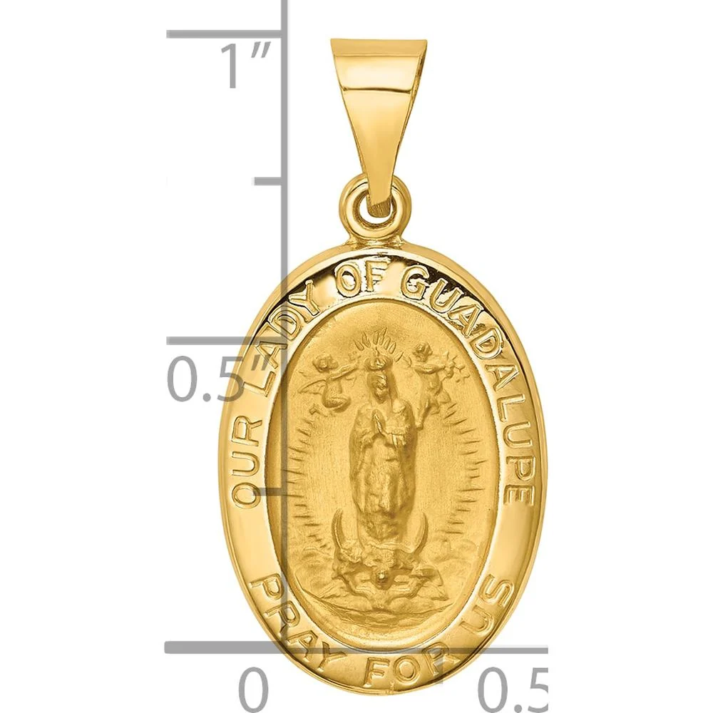 14K Yellow Gold Our Lady of Guadalupe Hollow Pendant with Polished and Satin Finish by Oro Pregiato - Image 3