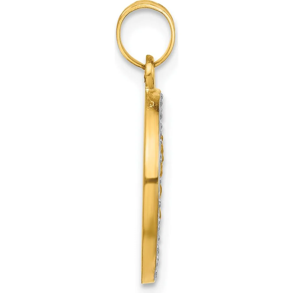 14K Yellow Gold Our Lady of Mount Carmel Round Pendant with Rhodium Accents and Satin Finish by Oro Pregiato - Image 2