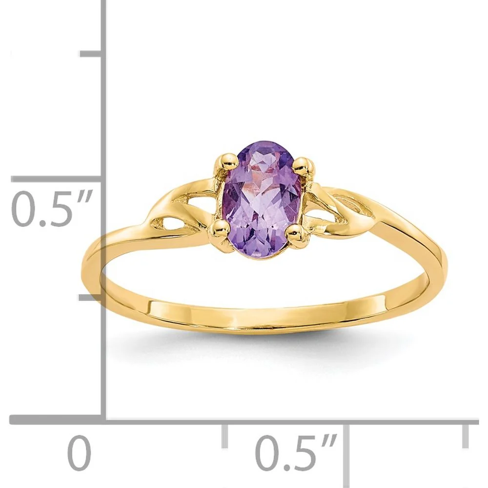 14K Yellow Gold Oval Amethyst Birthstone Ring with Four-Prong Setting - 0.42 Carat Natural Gemstone - Size 7 by Oro Pregiato - Image 2