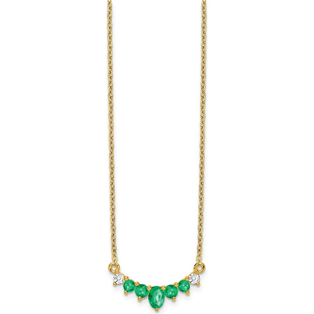 14K Yellow Gold Oval and Round Emerald and Diamond Necklace - 0.19 Carat Total Diamond Weight by Lumare Gioia - Image 2