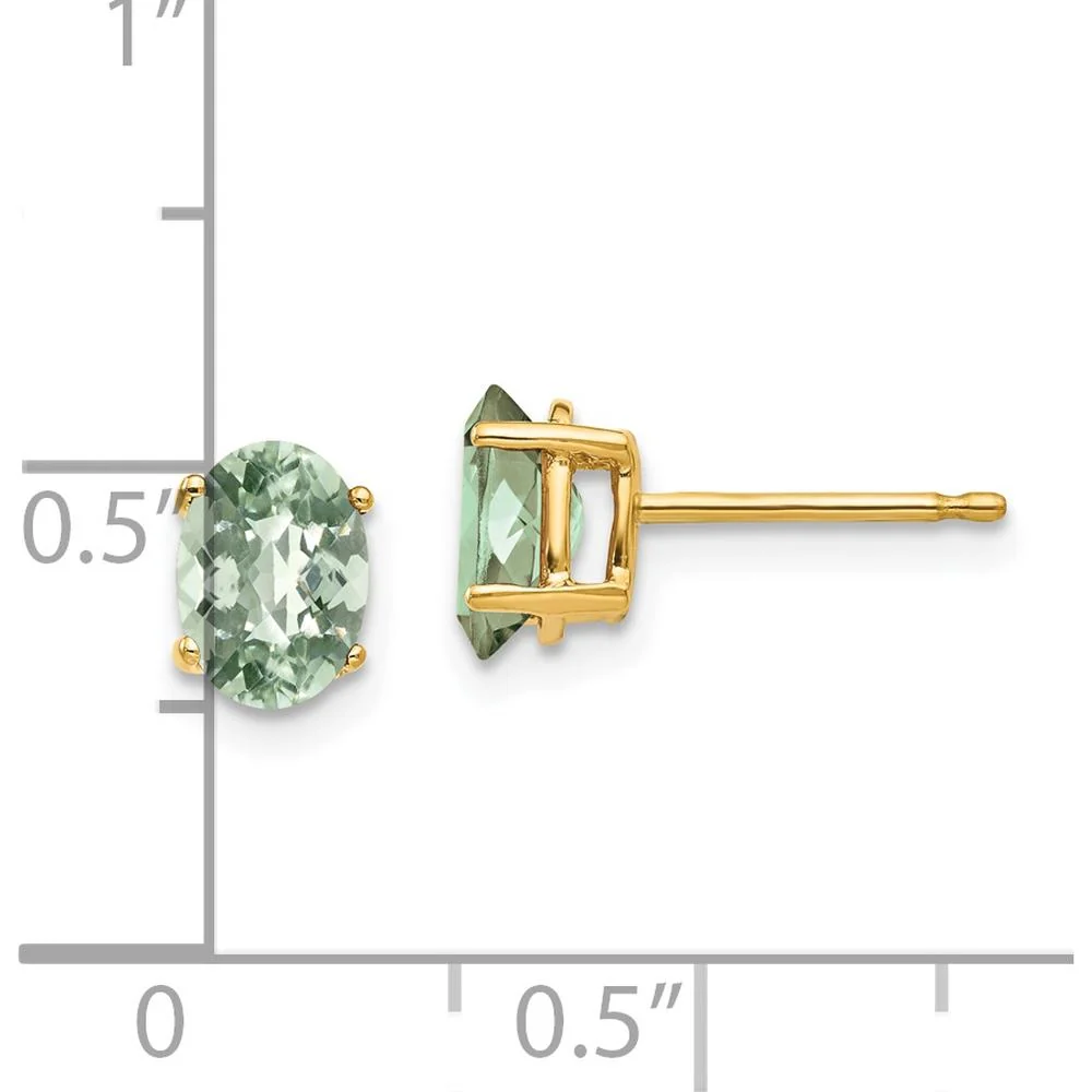 14K Yellow Gold Oval Checker-Cut Green Quartz Stud Earrings - 1.7 Carat Total Green Quartz Weight by Monteluci Fine Jewelry - Image 4