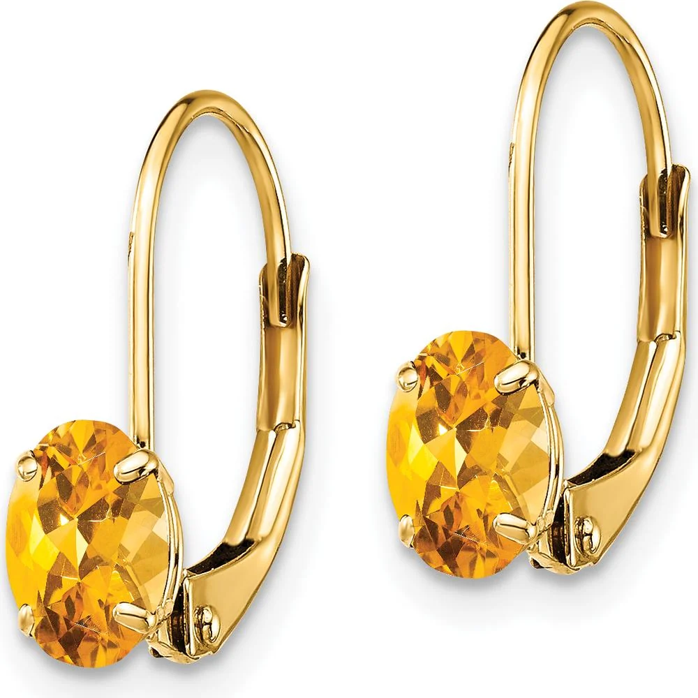 14K Yellow Gold Oval Citrine Leverback Earrings - 0.400 Carat Total Gemstone Weight by Monteluci Fine Jewelry - Image 2