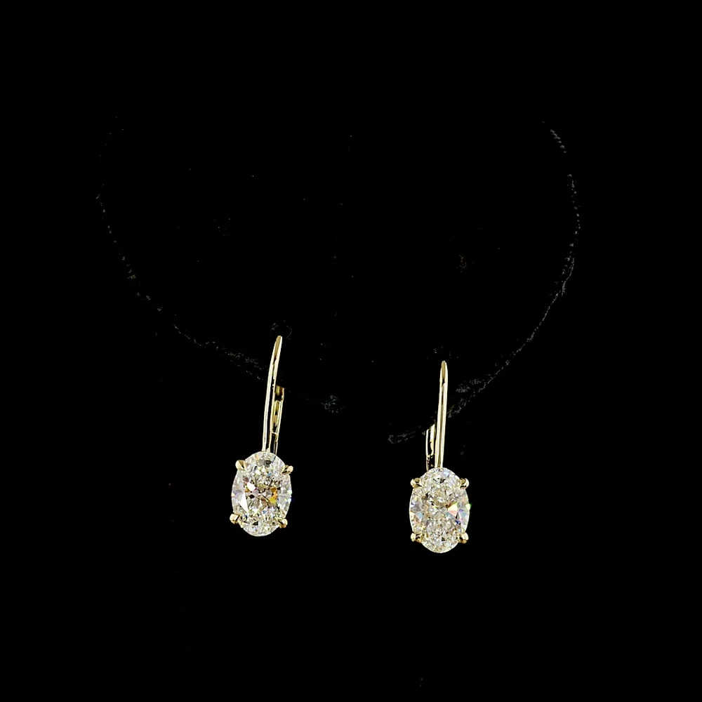 14K Yellow Gold Oval Cut Lab Diamond Hanging Earrings - 2.06 Carat Total Center Weight with Brilliant Cut Accents - E-F Color VS1 Clarity - Covaloro Fine Jewelry