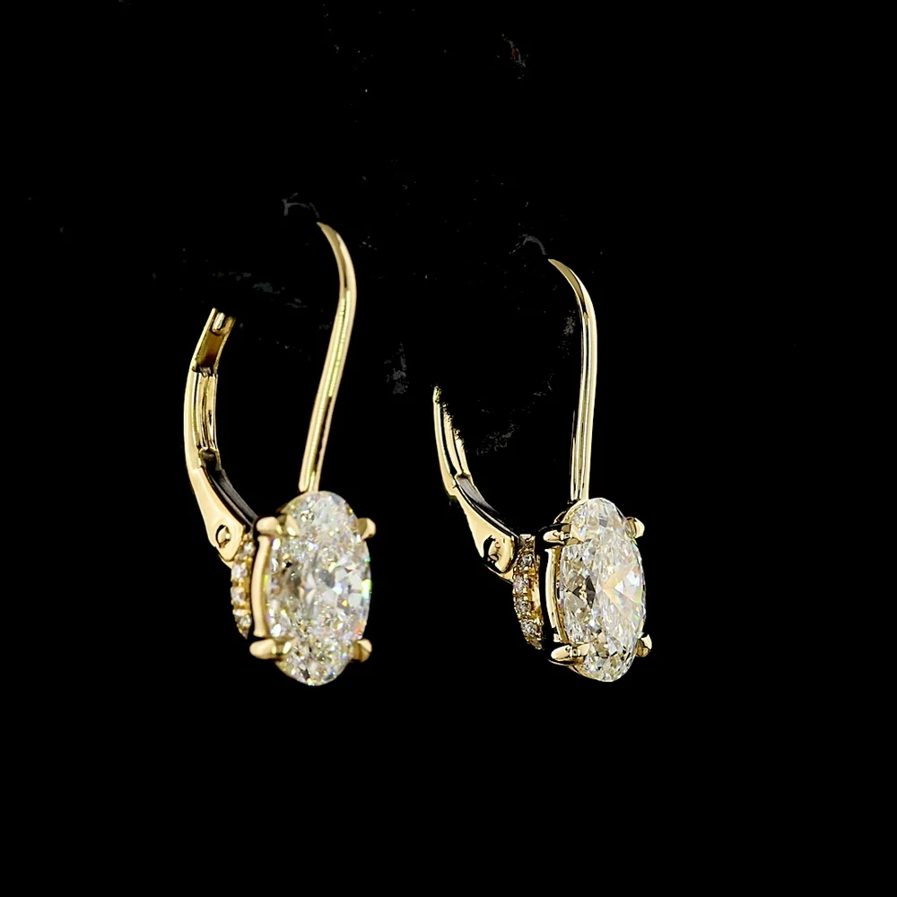 14K Yellow Gold Oval Cut Lab Diamond Hanging Earrings with Brilliant Accents - 2.11 Carat Total Weight, E VS1 Clarity - Covaloro Fine Jewelry - Image 4