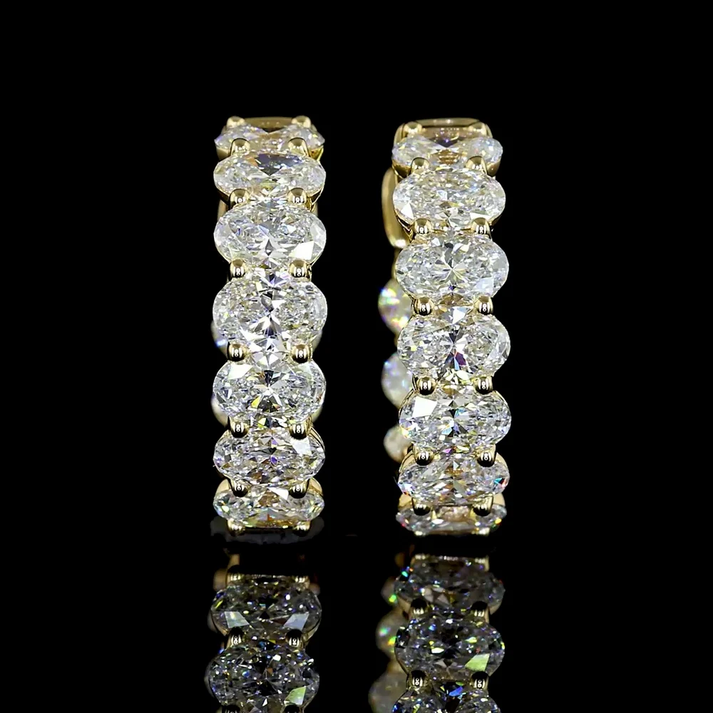 14K Yellow Gold Oval Cut Lab Diamond Huggie Earrings - 1.92 Carat Total Weight (E-F Color, VS Clarity) - Covaloro Fine Jewelry - Image 2