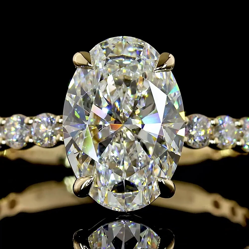 14K Yellow Gold Oval Cut Lab Diamond Solitaire Ring with Accented Diamond Shank - 2.68 Carat Total Diamond Weight, IGI Certified D VVS2 Center - Covaloro Fine Jewelry - Image 2