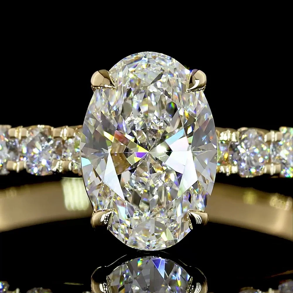 14K Yellow Gold Oval Cut Solitaire Ring with Diamond Shank - 1.50 Carat Total Weight Lab Diamonds (1.04 Carats Center D VVS2) - Covaloro Fine Jewelry - Image 2