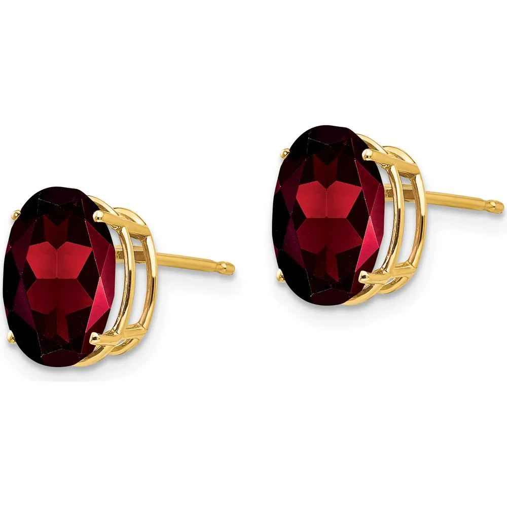 14K Yellow Gold Oval Garnet Stud Earrings - 3.00 Carat Total Garnet Weight by Monteluci Fine Jewelry - Image 2