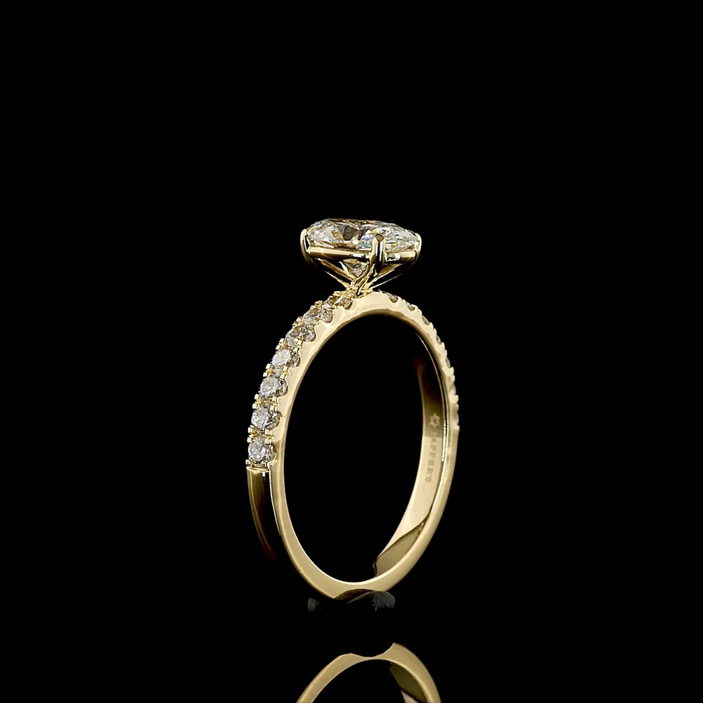 14K Yellow Gold Oval Solitaire Diamond Shank Ring with 1.01 Carat D VVS1 Lab Diamond Center and 0.44 Carat Brilliant Cut Accents - 1.45 Total Carat Weight - Covaloro Fine Jewelry - Image 4