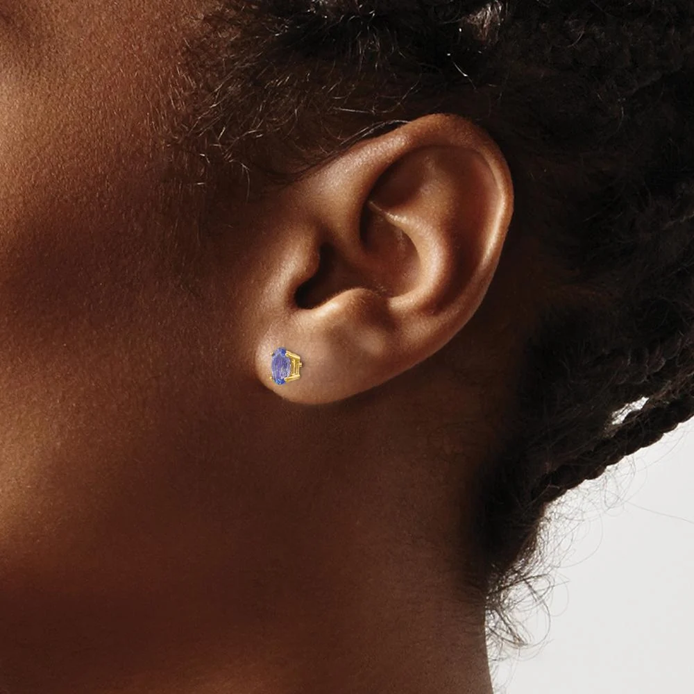 14K Yellow Gold Oval Tanzanite Stud Earrings - 0.500 Carat Total Gem Weight by Monteluci Fine Jewelry - Image 3