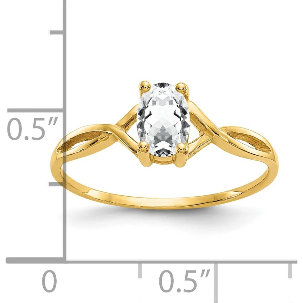14K Yellow Gold Oval White Topaz Birthstone Ring - 0.55 Carat Total Weight - Size 7 by Oro Pregiato - Image 3