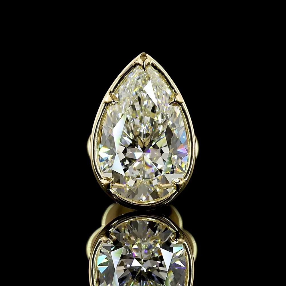 14K Yellow Gold Pear Shape Lab Diamond Stud Earrings with Bezel and Prong Setting - 2.03 Carat Total Weight - Covaloro Fine Jewelry - Image 3