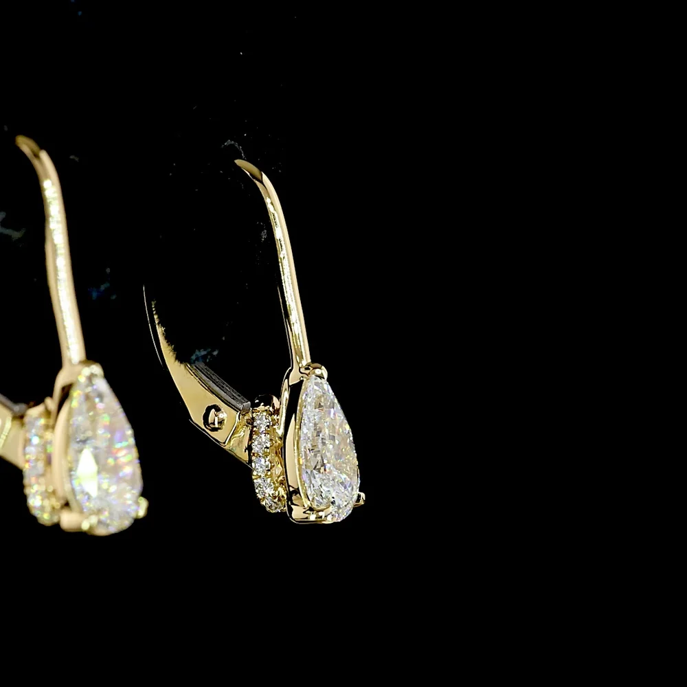 14K Yellow Gold Pear-Shaped Drop Earrings with 1.15 Carat Total Weight Lab Diamonds (E VS1) - Prong Set with Brilliant Cut Accents - Covaloro Fine Jewelry - Image 4