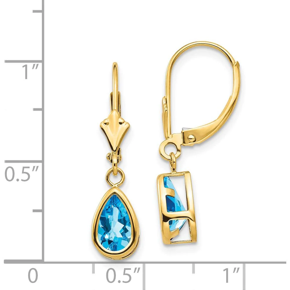 14K Yellow Gold Pear-Shaped Swiss Blue Topaz Drop Earrings - 1.1 Carat Total Gem Weight by Monteluci Fine Jewelry - Image 4