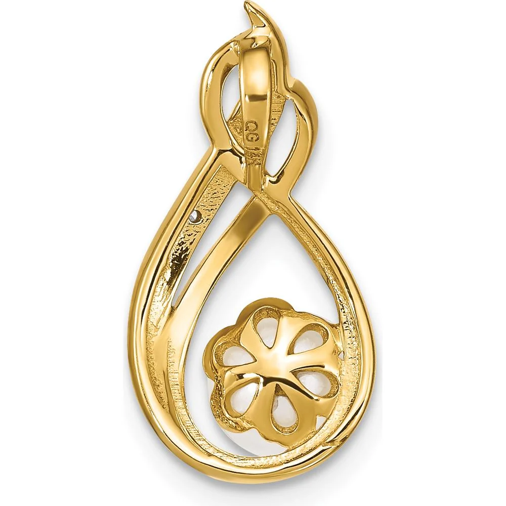 14K Yellow Gold Pearl and Diamond Pendant with Round Diamonds - 0.006 Carat Total Diamond Weight by Monteluci Fine Jewelry - Image 4