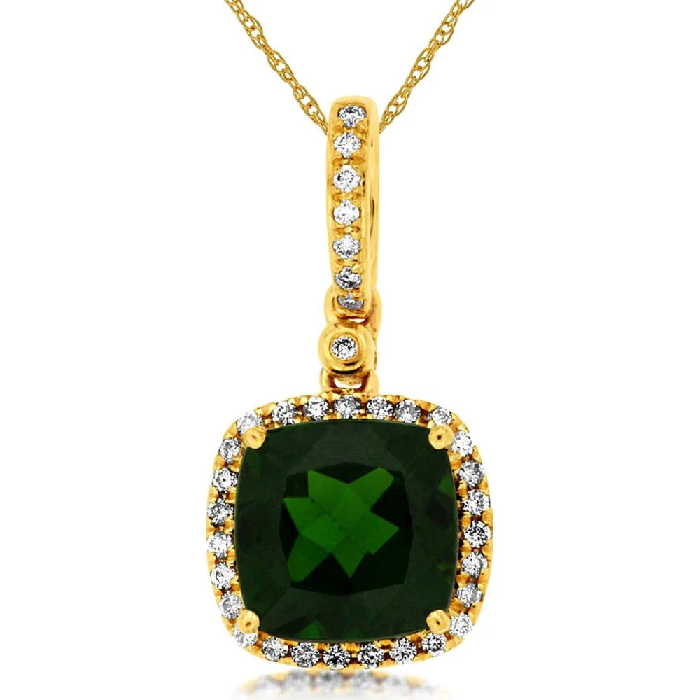14K Yellow Gold Pendant with Cushion Cut Russalite and Diamond Halo - 2.15 Carat Russalite, 0.14 Carat Diamond Total Weight - Royal Jewelry