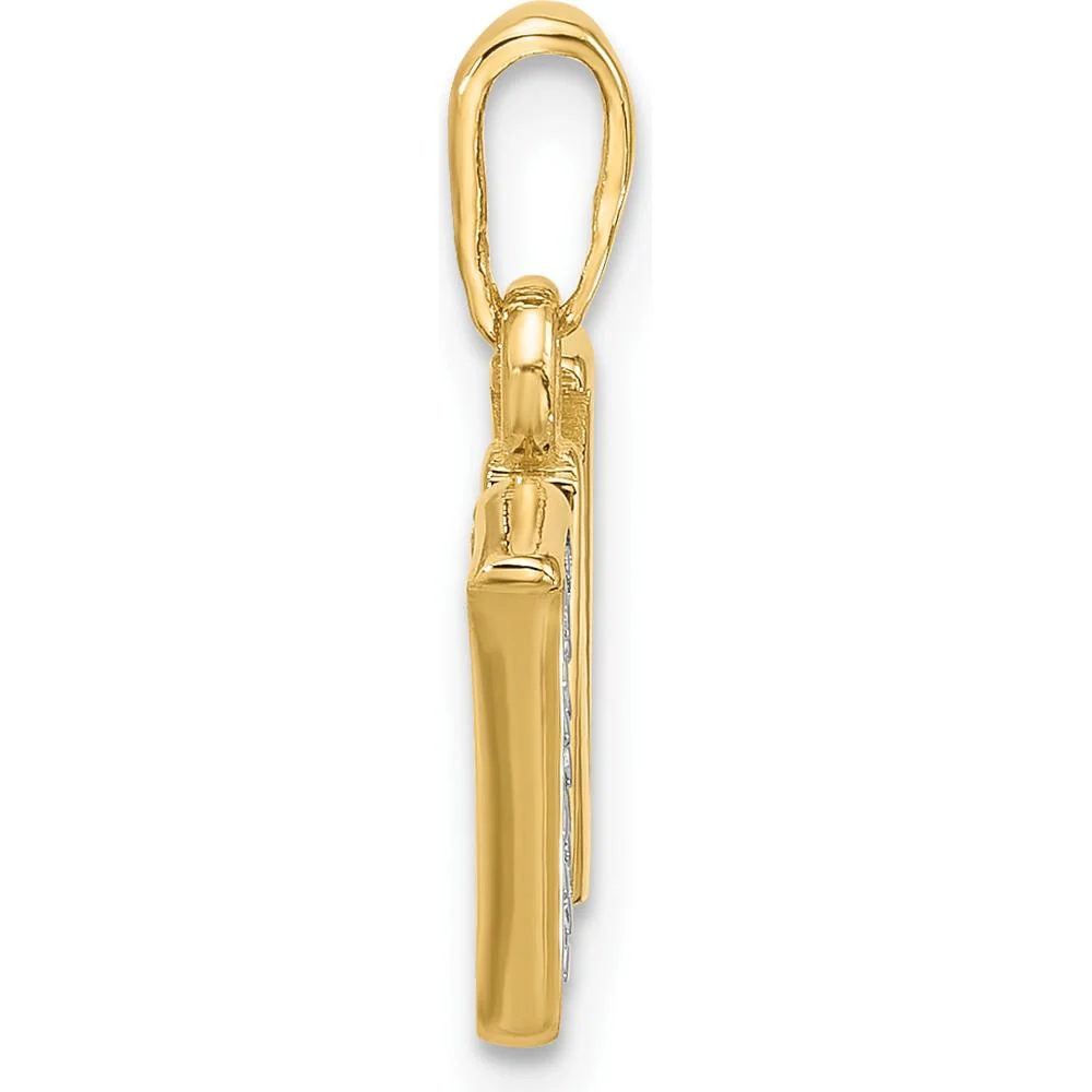 14K Yellow Gold Pendant with Rhodium Accents and Round Diamond "W" Initial Charm - 0.01 Carat Diamond Weight by Oro Pregiato - Image 2
