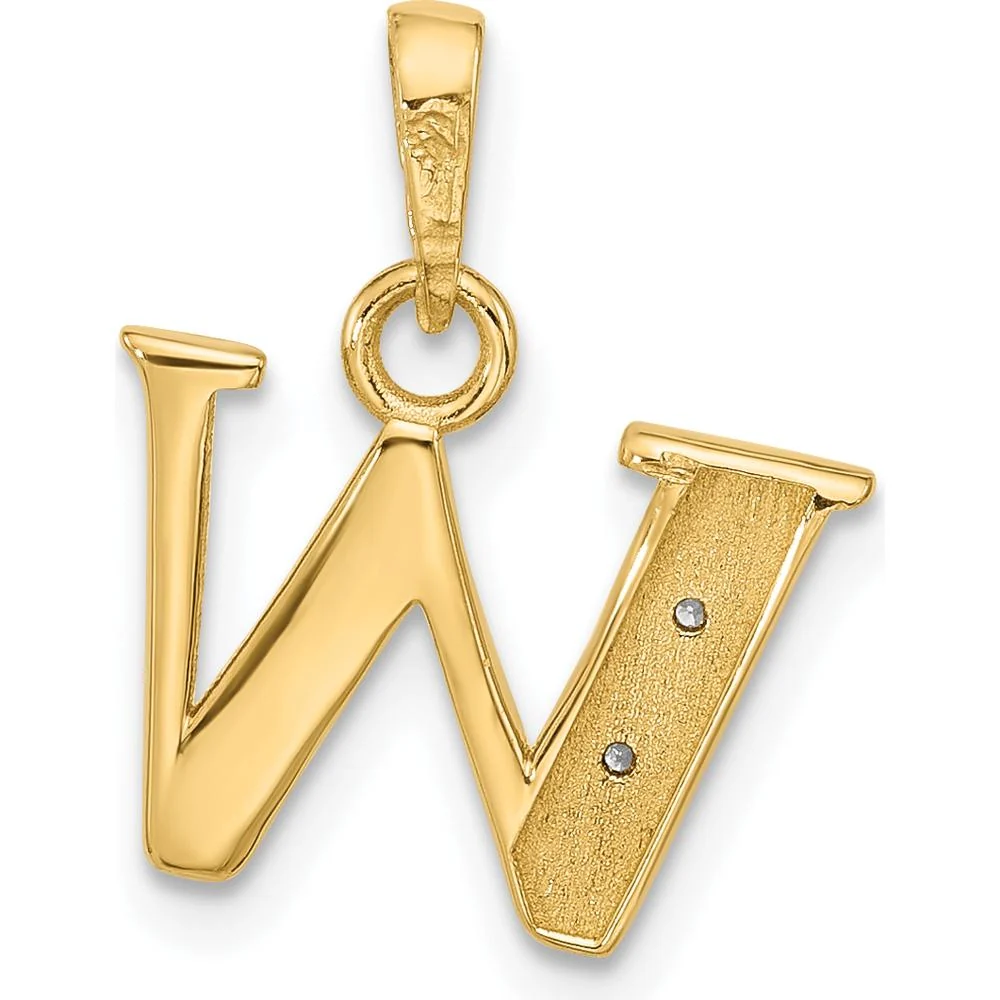 14K Yellow Gold Pendant with Rhodium Accents and Round Diamond "W" Initial Charm - 0.01 Carat Diamond Weight by Oro Pregiato - Image 3