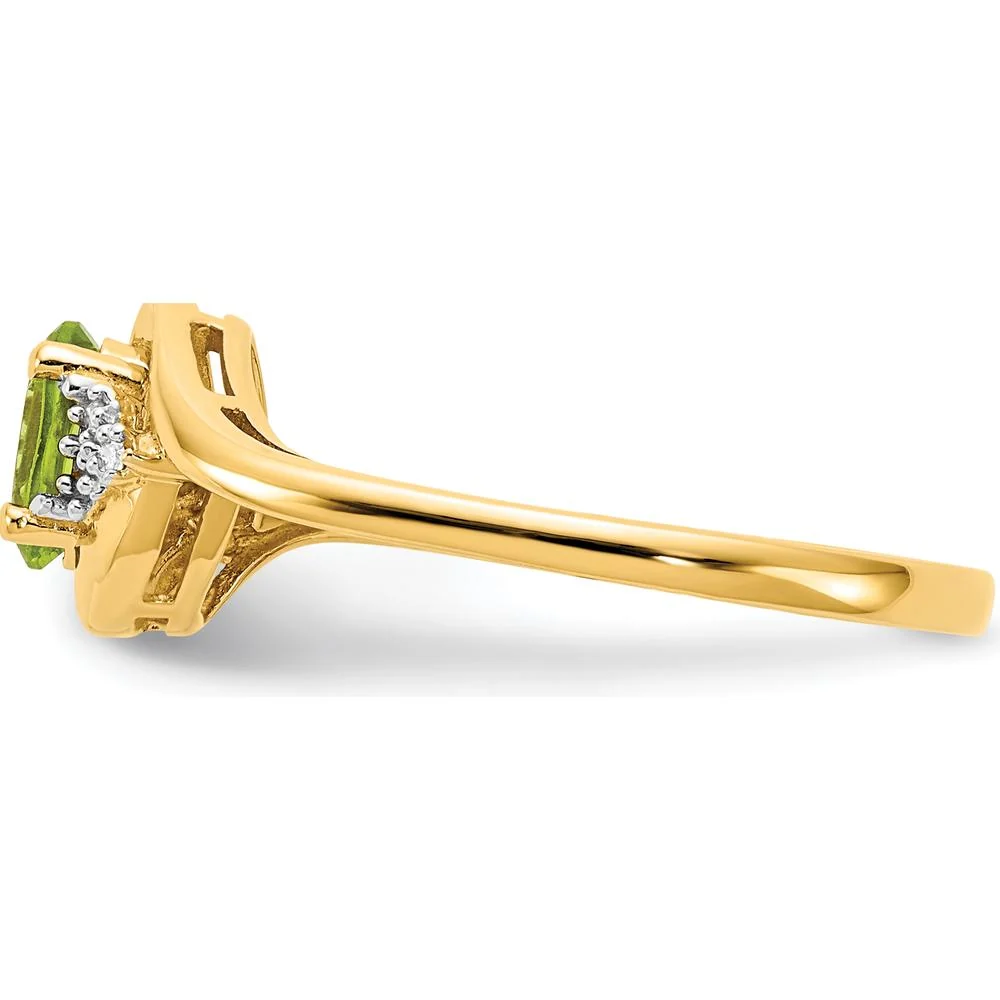 14K Yellow Gold Peridot and Diamond 3-Stone Ring with Prong Set Oval Peridot - 0.45 Carat Peridot, 0.018 Carat Total Diamond Weight - Size 7 by Oro Pregiato - Image 4