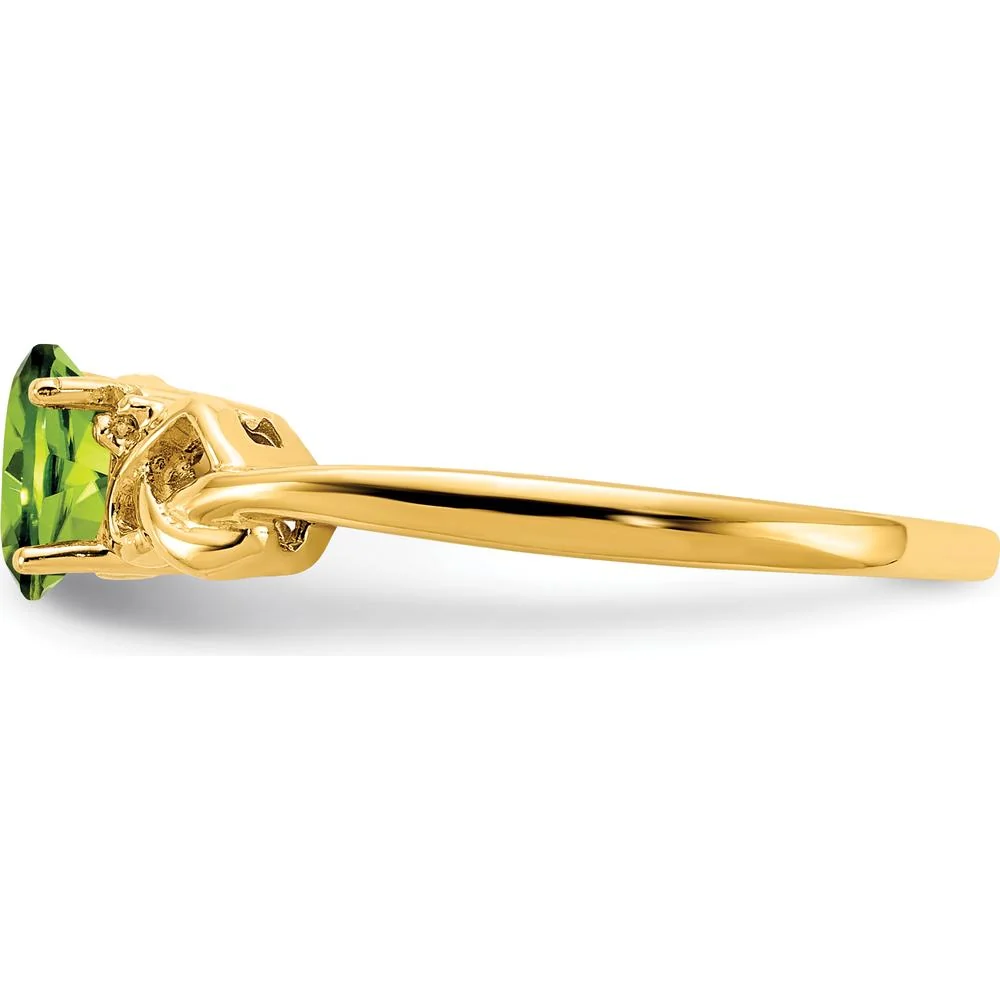 14K Yellow Gold Peridot & Diamond Ring with Oval Peridot - 0.45 Carat Total Peridot Weight, 2 Round Diamonds - 0.016 Carat Total Diamond Weight - Size 6 by Monteluci Fine Jewelry - Image 3