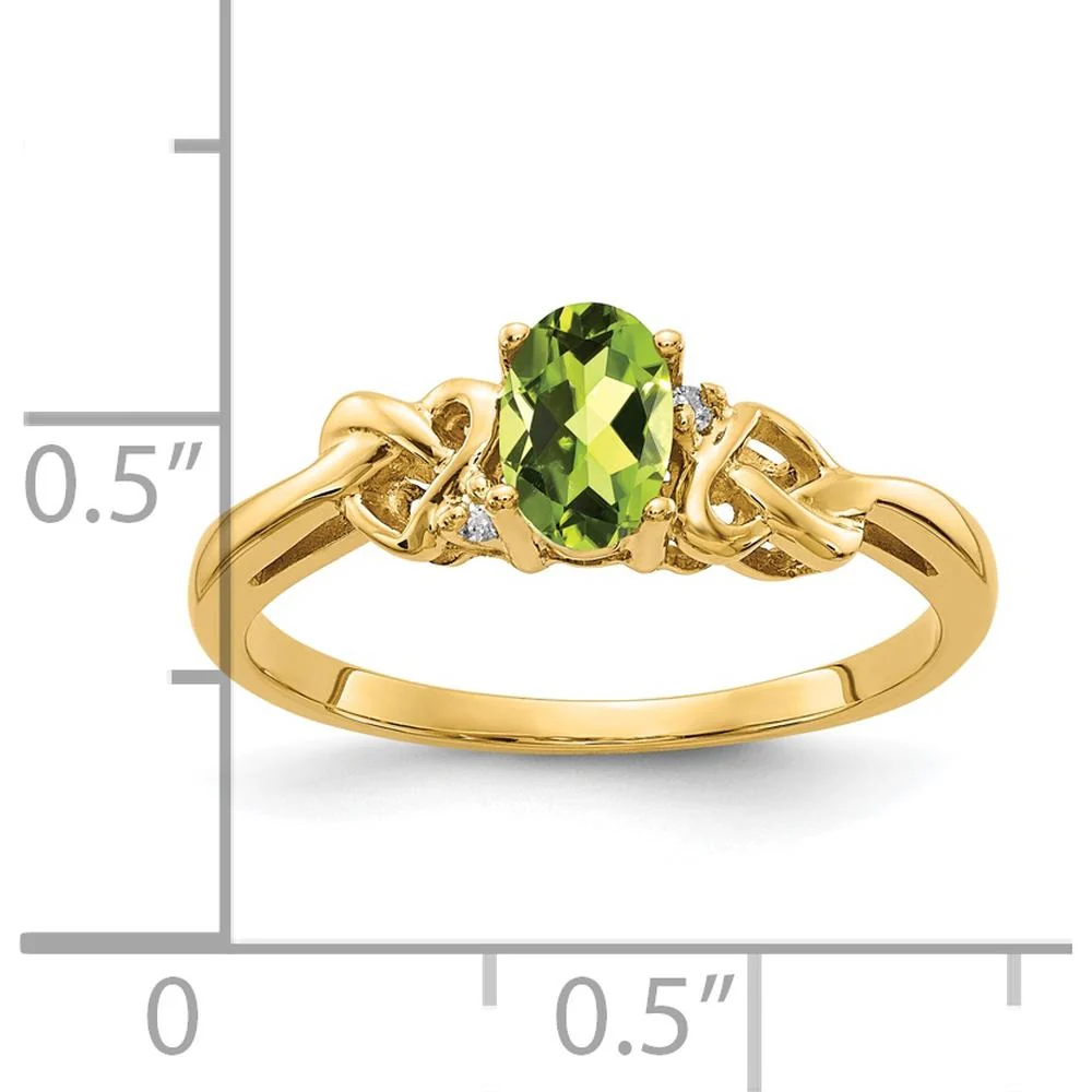 14K Yellow Gold Peridot & Diamond Ring with Oval Peridot - 0.45 Carat Total Peridot Weight, 2 Round Diamonds - 0.016 Carat Total Diamond Weight - Size 6 by Monteluci Fine Jewelry - Image 4